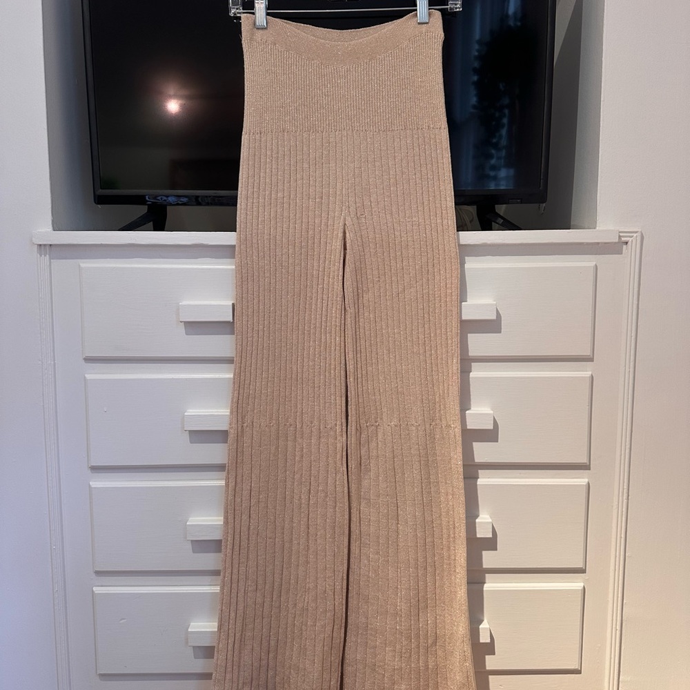 Free People Sparkle Ribbed Wide-Leg Knit Pants